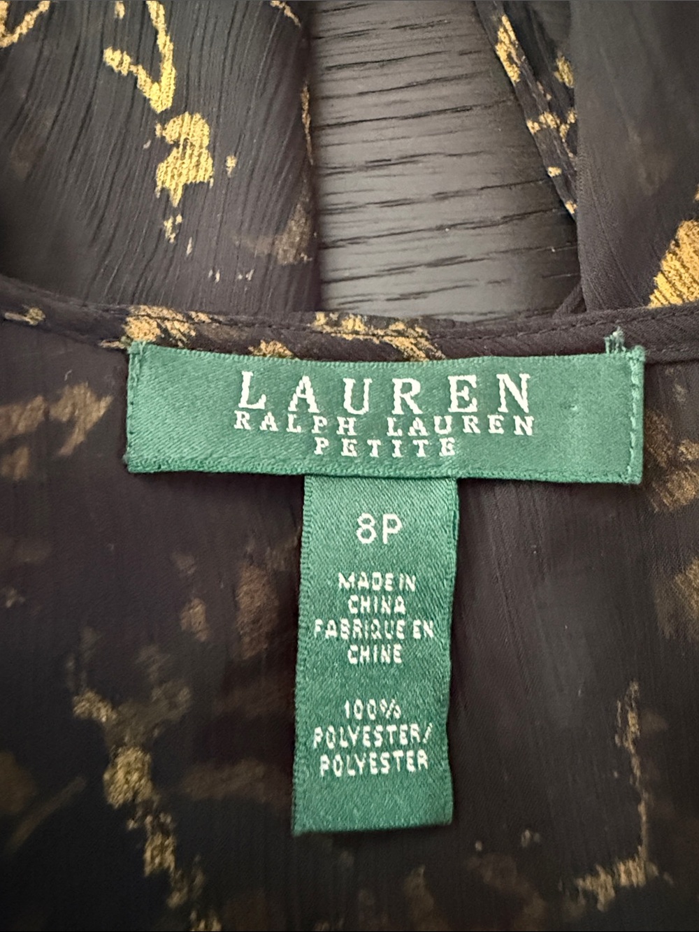 B44 Lauren Ralph Lauren Petite Women’s 8P Black Sheer Ruffled Wrap Blouse - Picture 7 of 7